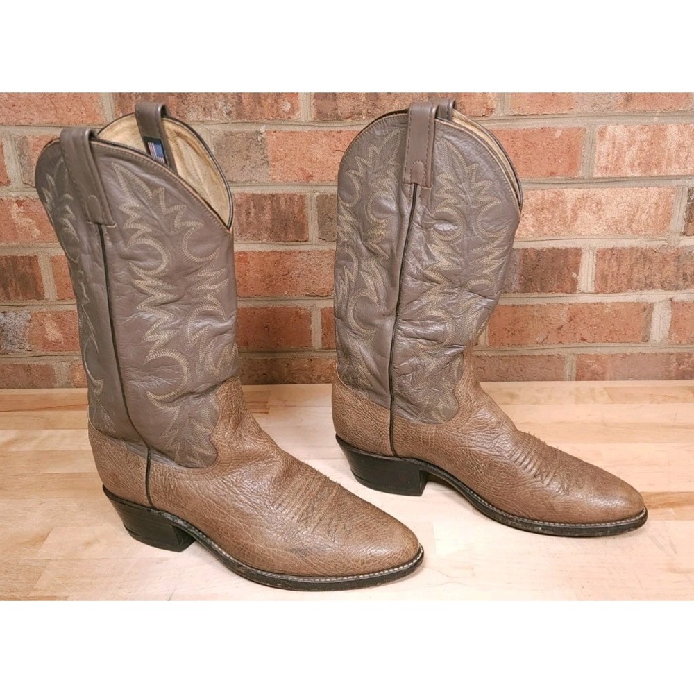 Vintage Dan Post Cowboy Boots Gray Leather P2070‎ Mens Size 10D